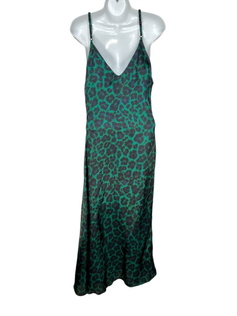Sandro Amazonie Leopard Print Satin Midi Slip Dress Green Animal Print US 4 - Picture 12 of 16
